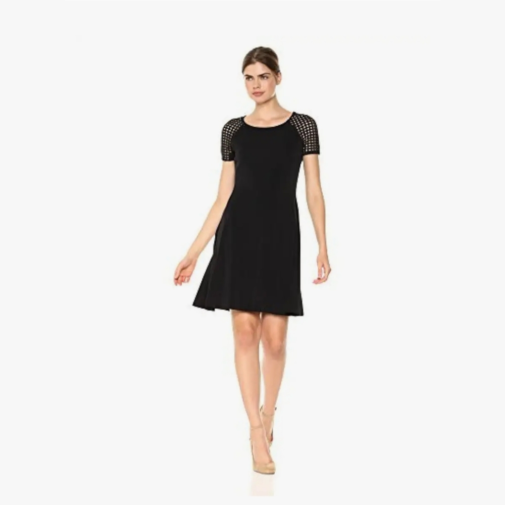 Armani Exchange Black Dress Womens Mesh Cap Sleeve A-Line Fit & Flare AX SMALL